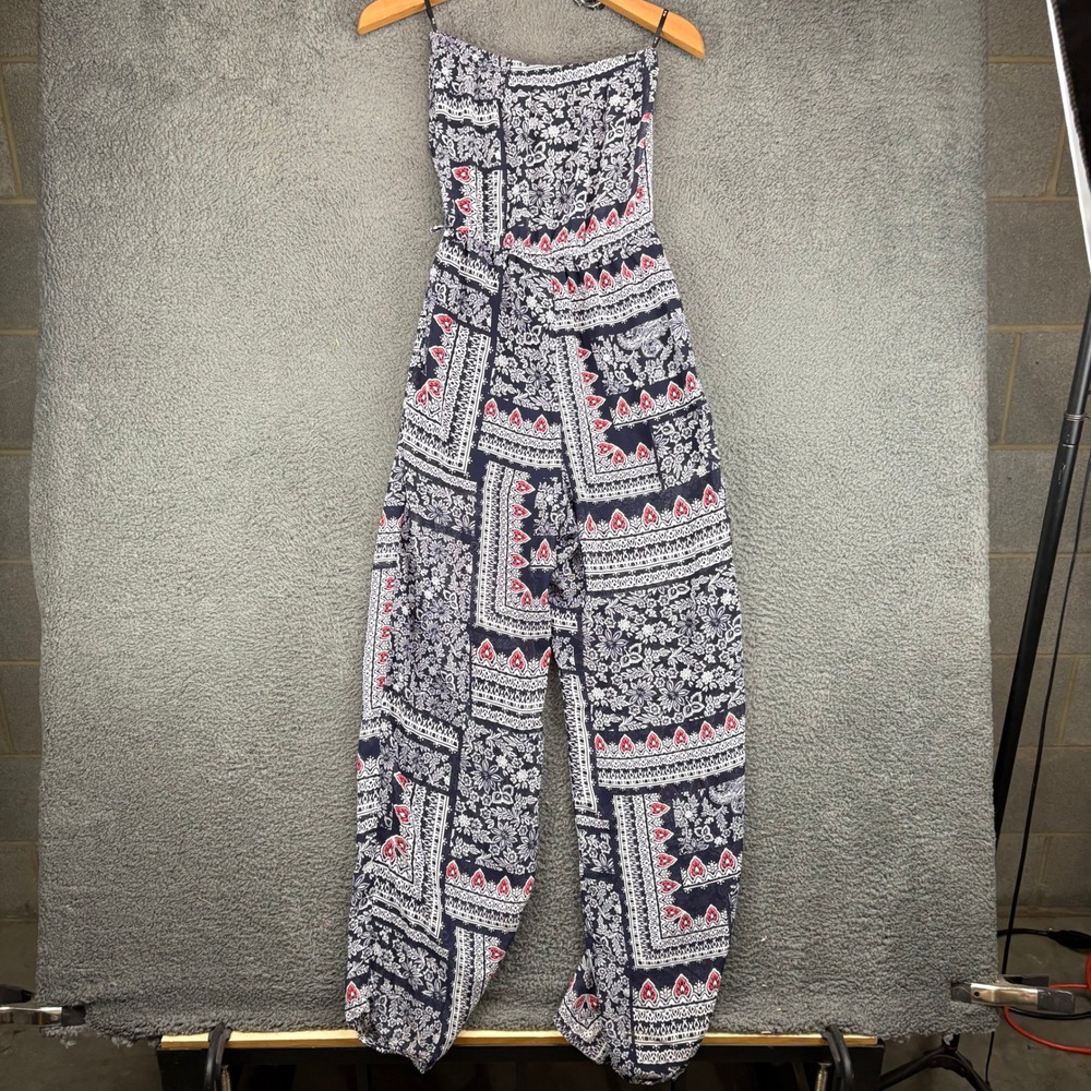 Iris Los‎ Angeles Womens Blue Paisley Boho Strapless Jumpsuit Medium Wide Leg - Picture 7 of 8